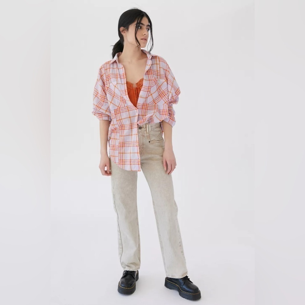 Urban outfitters BDG Remi purple lavender plaid Oversized Button-Down Shirt L